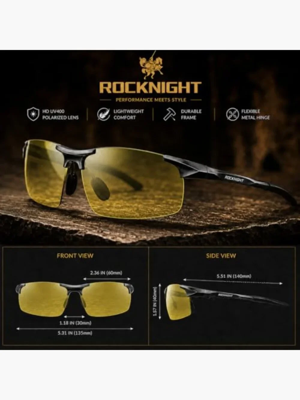 Polarized Rectangular Sunglasses Men UV400 Protection Lightweight Metal Frame